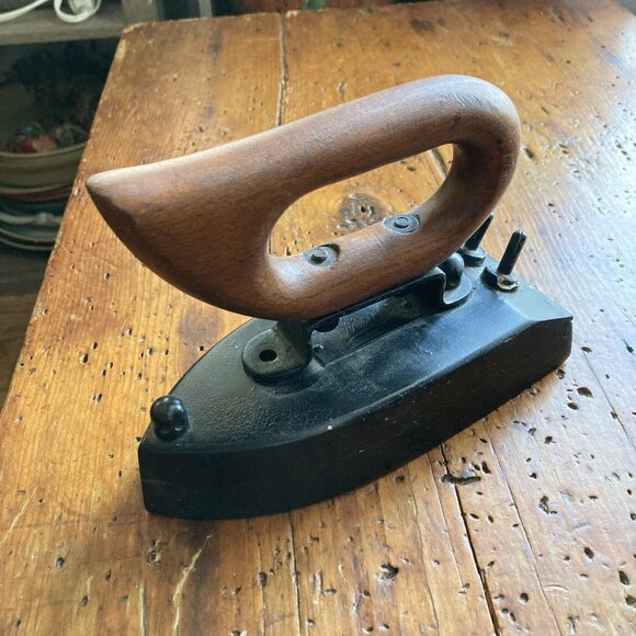 Cast Iron Antique HEAVY Wooden Handle Farmhouse Country Decor As Door Stopper - Picture 1 of 12